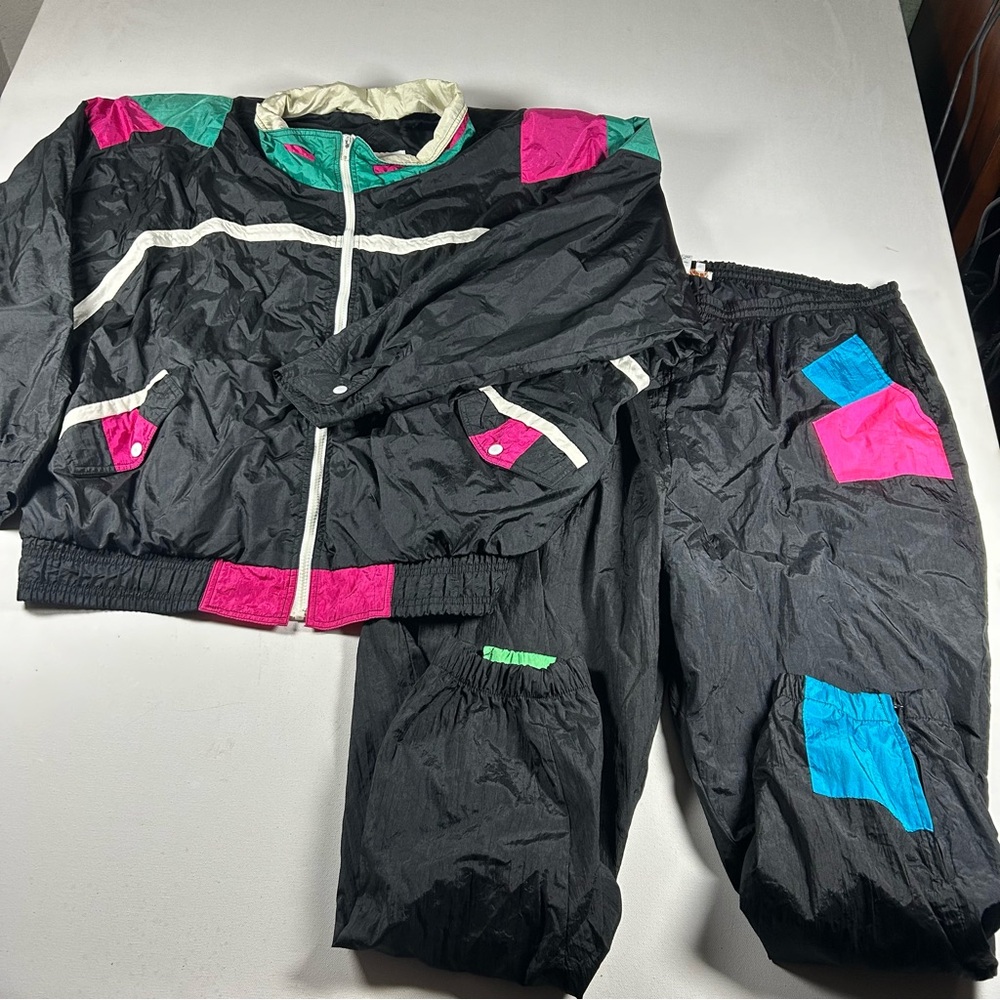 Vintage 90s Venezia Jogger Track Suite Set Mens Fit 3xl Coloblock Geometric RARE